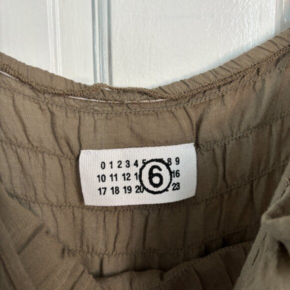 MM6 Maison Margiela Dress Brown Short Mini Sheer Summer Shirred Straps size 44 8 - Picture 3 of 8